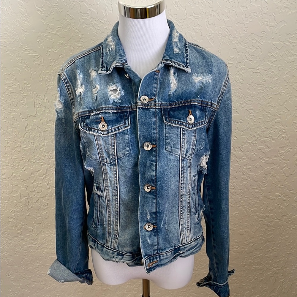 Blue Distressed Jean Jacket Relaxed Fit